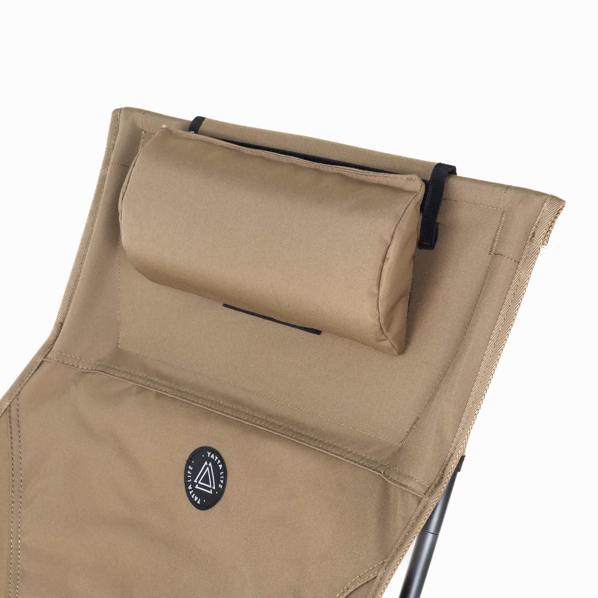 High Back Ultralight Folding Camping Chair with Storage Pouch and Cushion in Khaki.