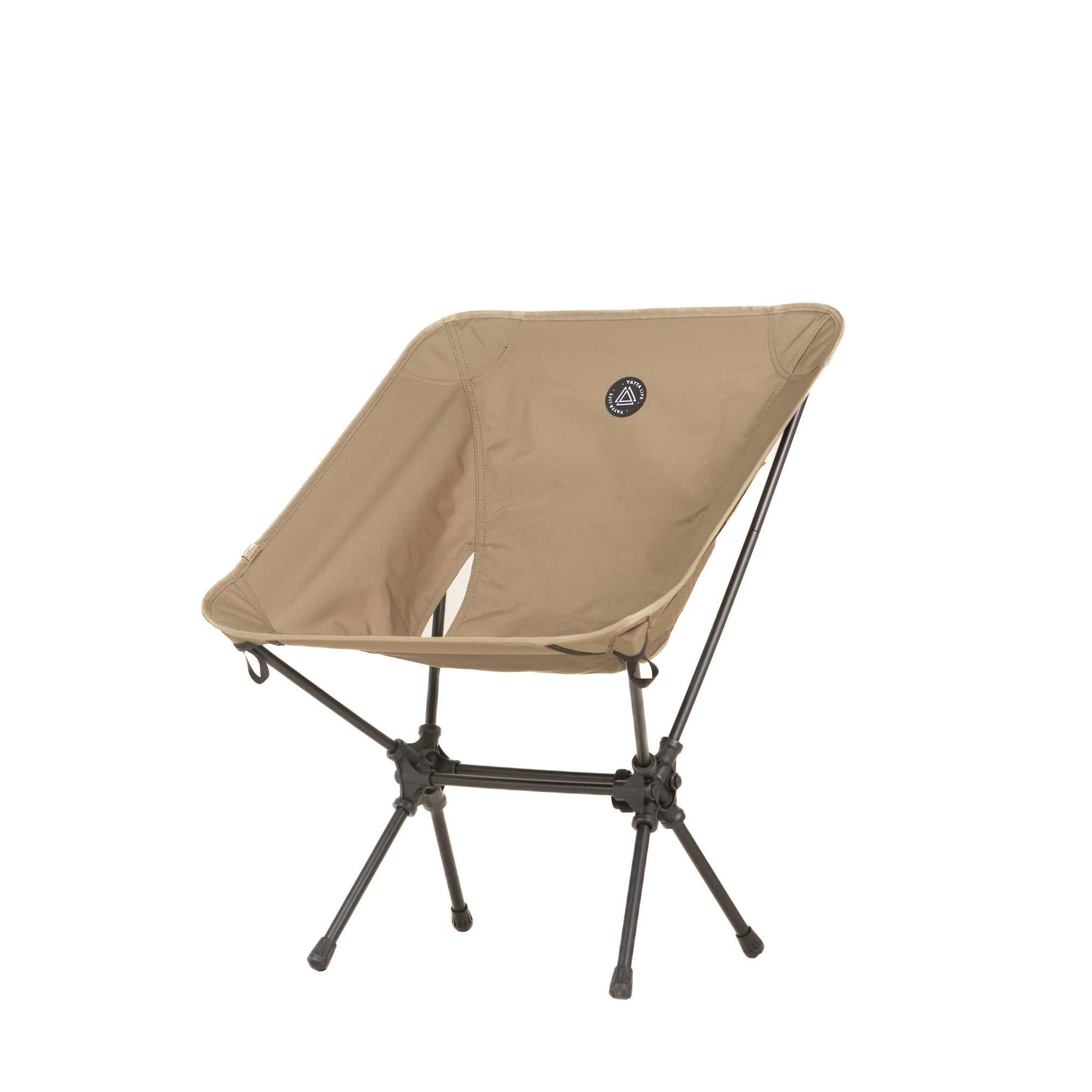 Low back ultralight folding camping chair with storage pouch in khaki, ergonomic and portable outdoor use.