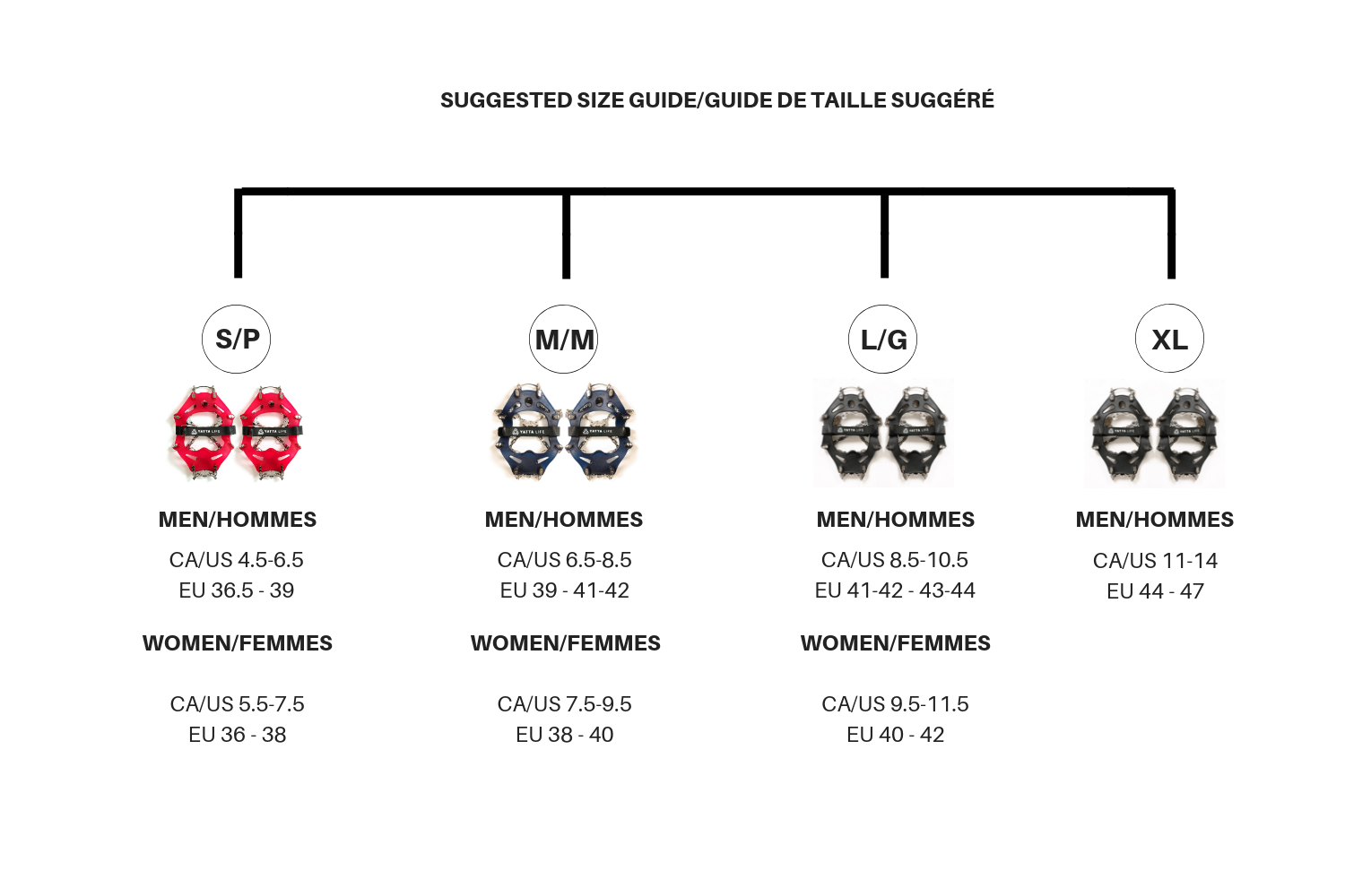 Yatta Life Trail Spikes Crampon Ice Grips - sizing guide